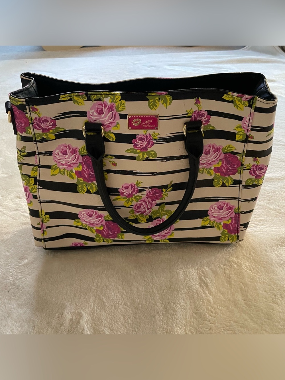 LUV BETSEY Floral Striped Tote Purse Bag Betsey Johnson - Picture 2 of 12